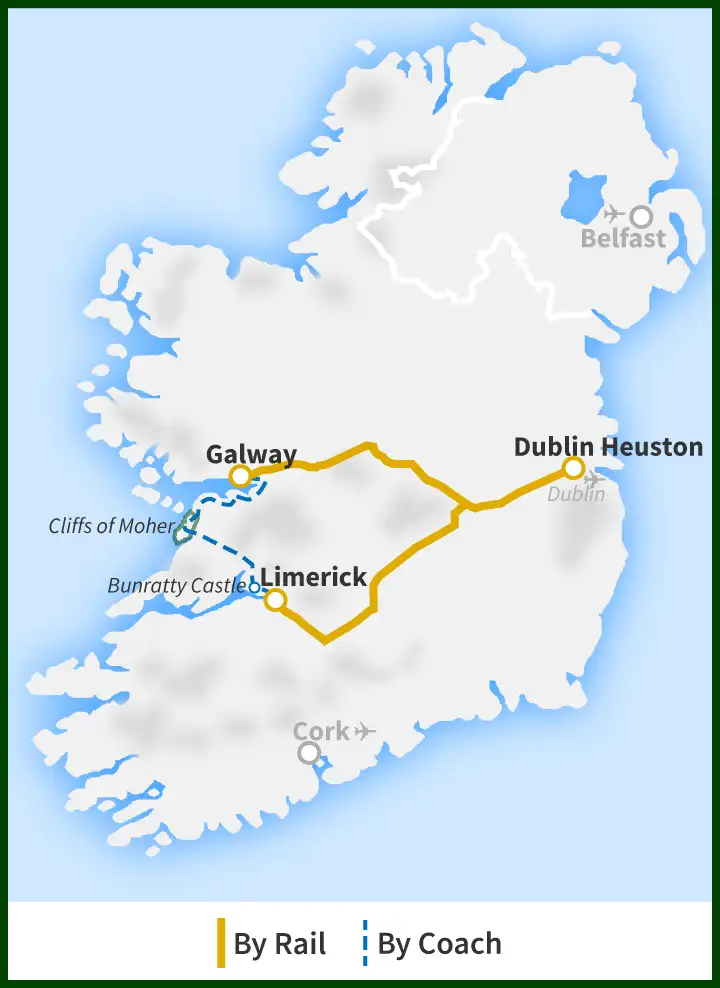 The Cliffs of Moher, Bunratty Castle, Burren and Galway Bay rail tour from Dublin