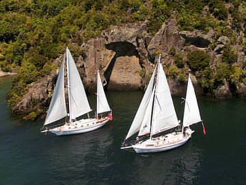 Sail Barbary Lake Taupo Yacht Cruise | Maori Rock Carvings