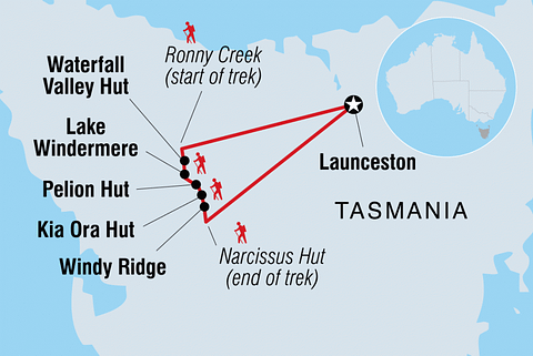 6 Day Cradle-Mountain-Overland Map