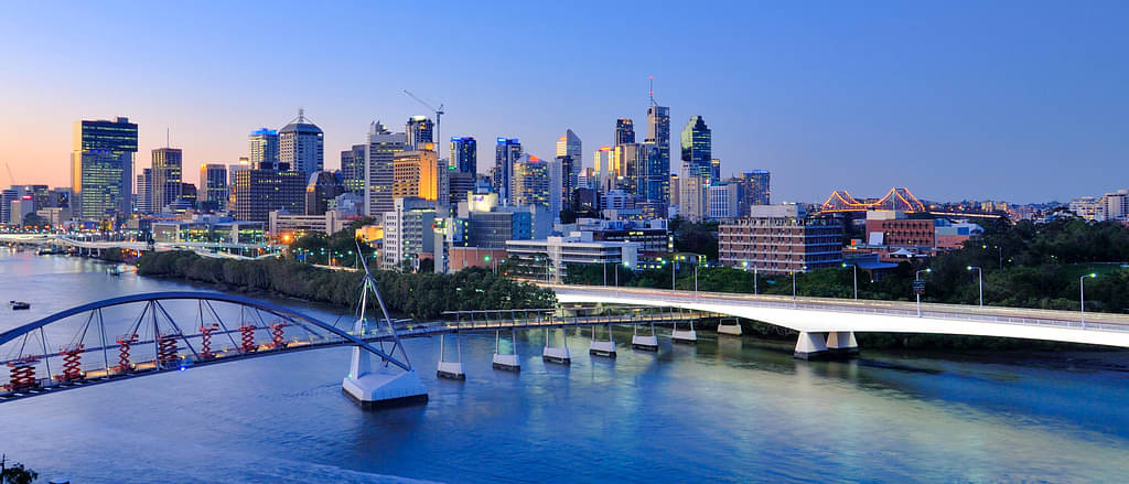 Captain Cook Bridge And Goodwill Bridge Crossing Over In The Brisbane River In The City
