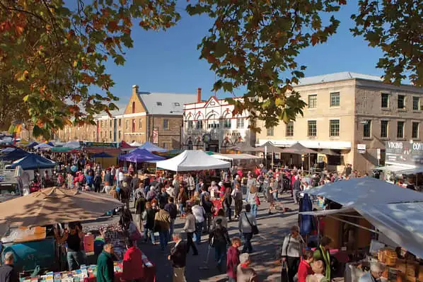 Stalls filled with people at the Salamanca Market